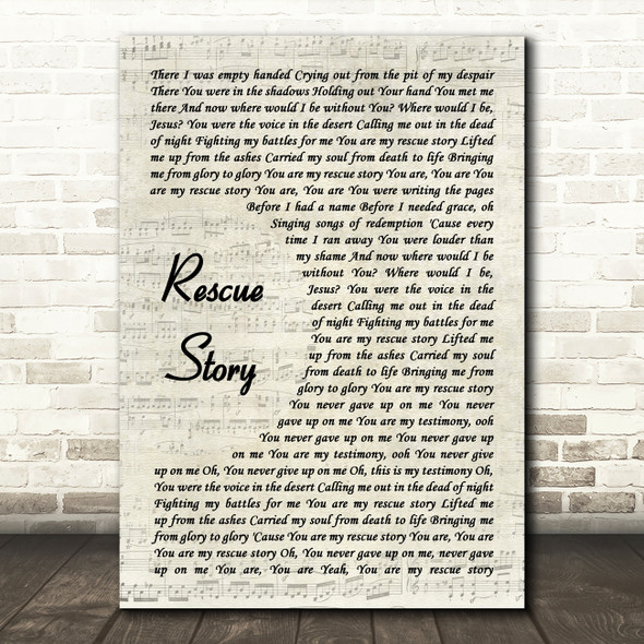 Zach Williams Rescue Story Vintage Script Decorative Wall Art Gift Song Lyric Print