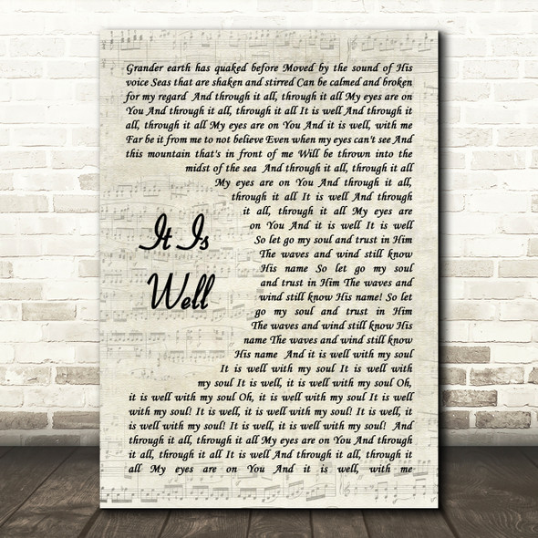 Bethel Music It Is Well Vintage Script Decorative Wall Art Gift Song Lyric Print