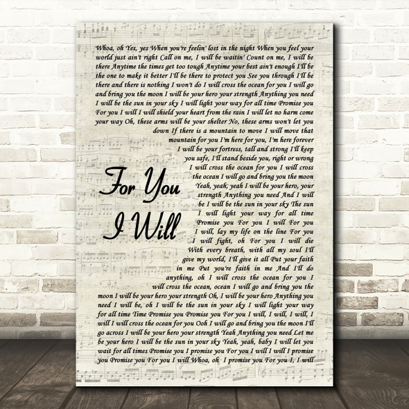 Monica For You I Will Vintage Script Decorative Wall Art Gift Song Lyric Print