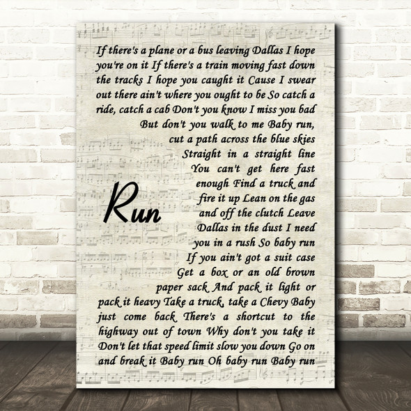 George Strait Run Vintage Script Decorative Wall Art Gift Song Lyric Print