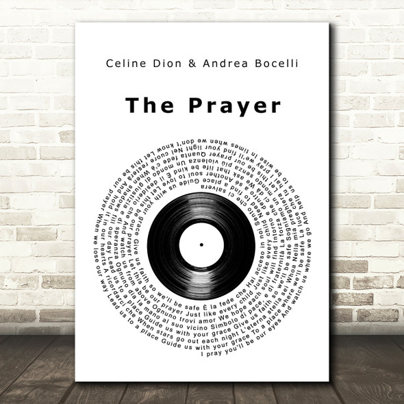 Celine Dion & Andrea Bocelli The Prayer Vinyl Record Decorative Wall Art Gift Song Lyric Print