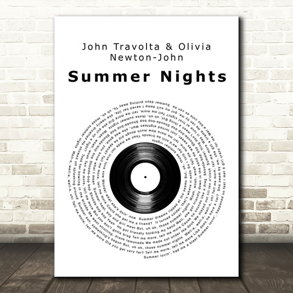 John Travolta & Olivia Newton-John Summer Nights Vinyl Record Wall Art Song Lyric Print