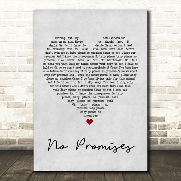 Shawn Mendes No Promises Grey Heart Song Lyric Quote Print