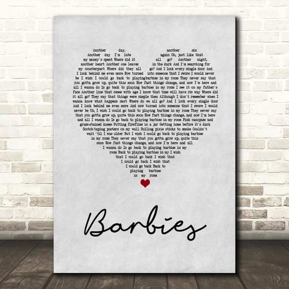 Pink Barbies Grey Heart Song Lyric Quote Print