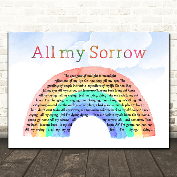 BeeGees All my Sorrow Watercolour Rainbow & Clouds Decorative Gift Song Lyric Print