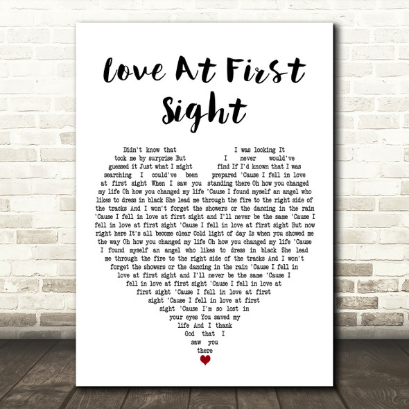 Jordan Mackampa Love At First Sight White Heart Decorative Wall Art Gift Song Lyric Print