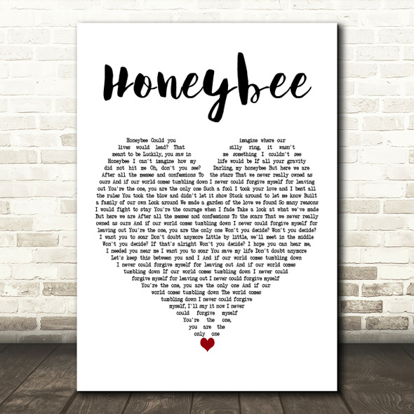 The Head And The Heart Honeybee White Heart Decorative Wall Art Gift Song Lyric Print