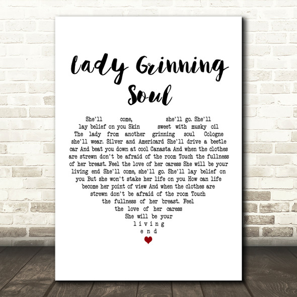 David Bowie Lady Grinning Soul White Heart Decorative Wall Art Gift Song Lyric Print