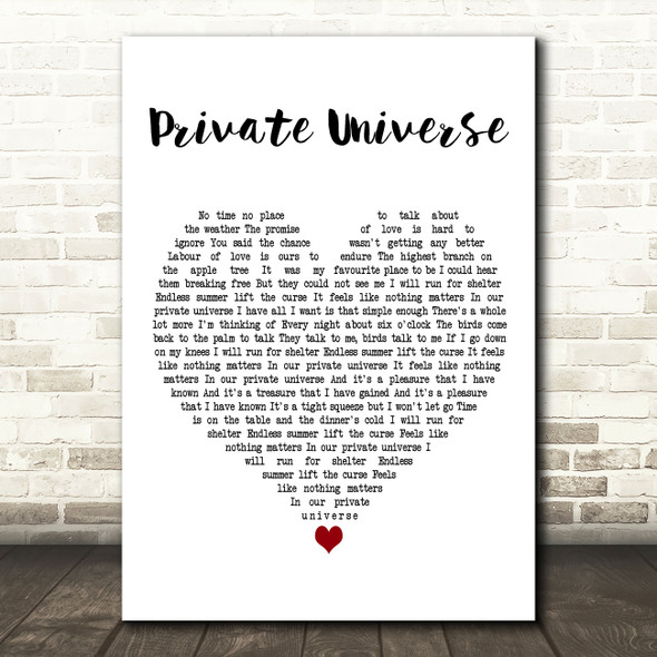 Crowded House Private Universe White Heart Decorative Wall Art Gift Song Lyric Print