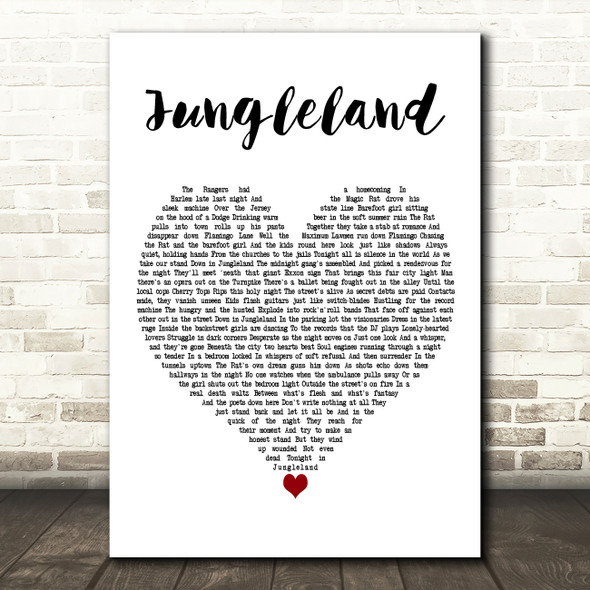 Bruce Springsteen Jungleland White Heart Decorative Wall Art Gift Song Lyric Print