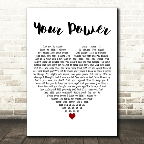 Billie Eilish Your Power White Heart Decorative Wall Art Gift Song Lyric Print