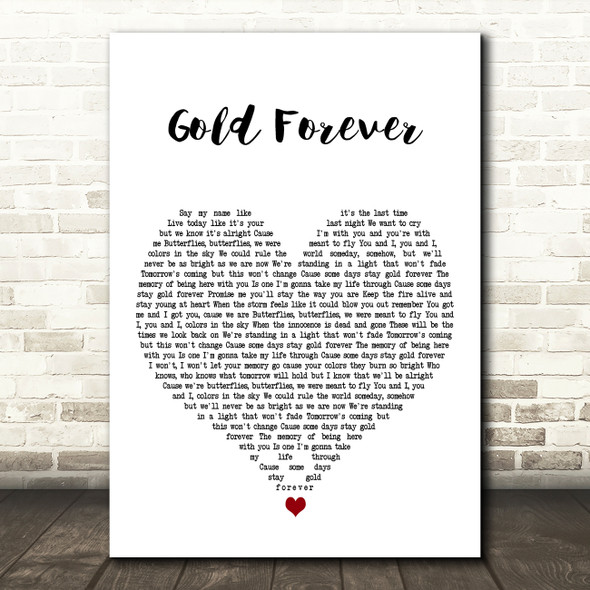 The Wanted Gold Forever White Heart Decorative Wall Art Gift Song Lyric Print