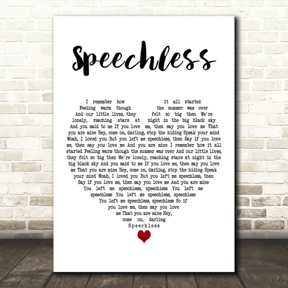 Robin Schulz Speechless White Heart Decorative Wall Art Gift Song Lyric Print