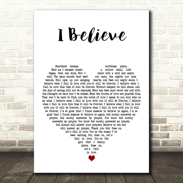 Stevie Wonder I Believe White Heart Decorative Wall Art Gift Song Lyric Print