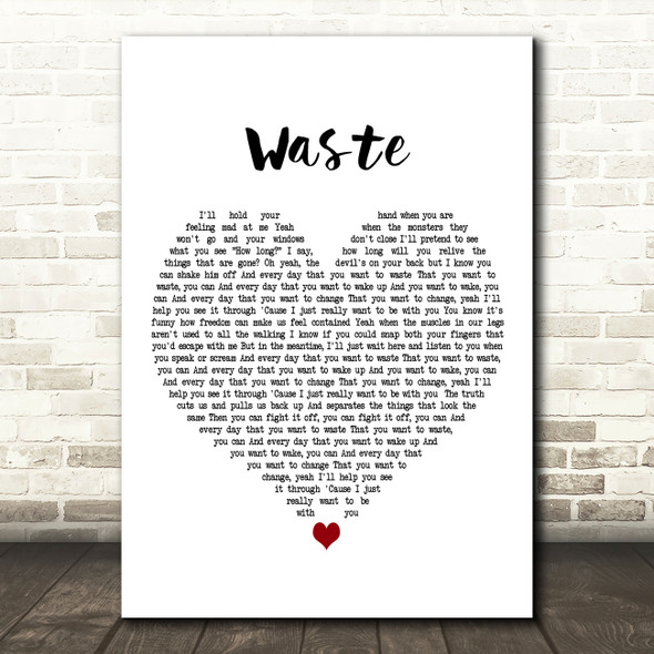 Foster The People Waste White Heart Decorative Wall Art Gift Song Lyric Print