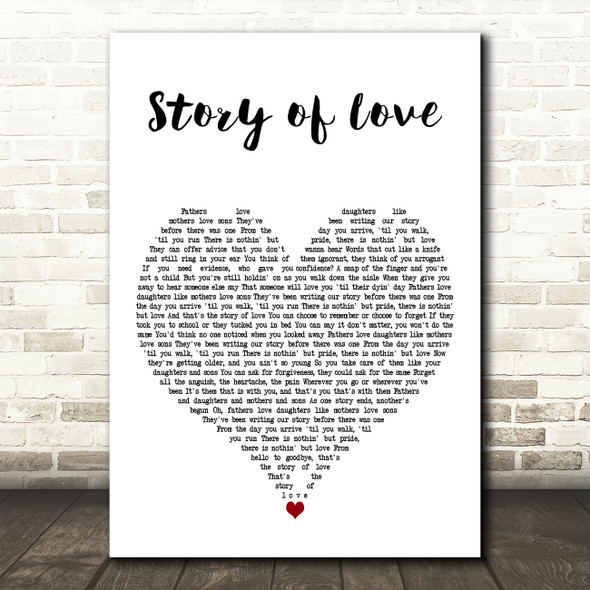 Bon Jovi Story of Love White Heart Decorative Wall Art Gift Song Lyric Print
