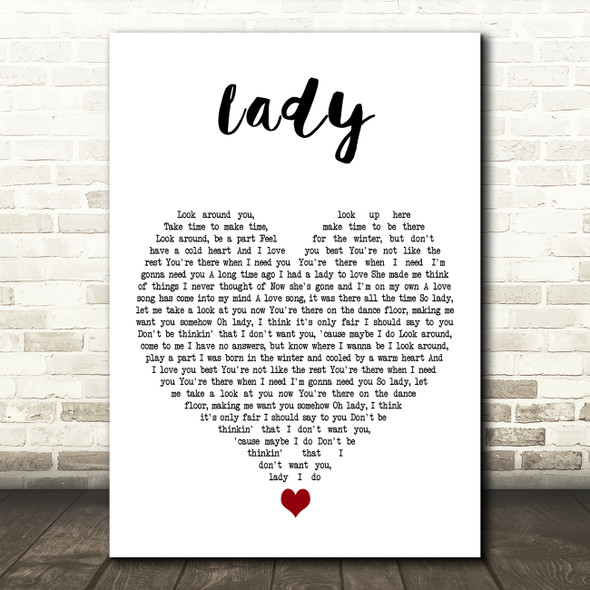 Little River Band Lady White Heart Decorative Wall Art Gift Song Lyric Print