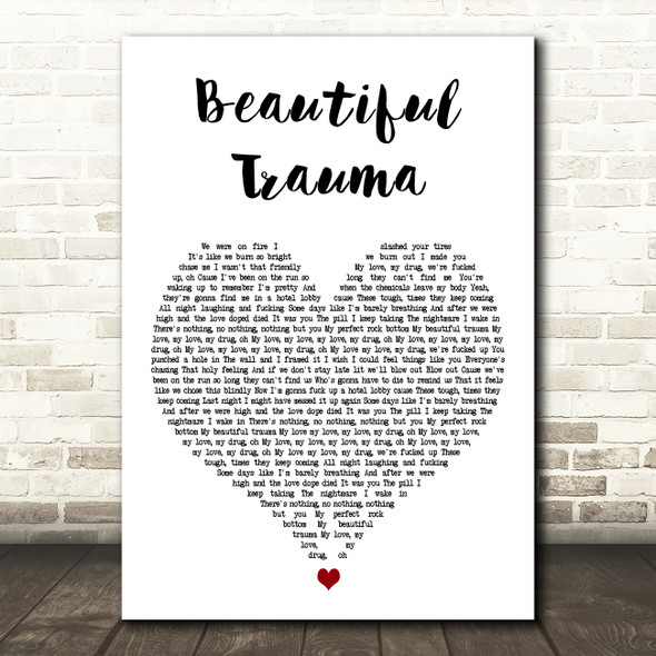 Pink Beautiful Trauma White Heart Decorative Wall Art Gift Song Lyric Print