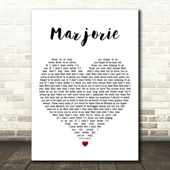 Taylor Swift marjorie White Heart Decorative Wall Art Gift Song Lyric Print
