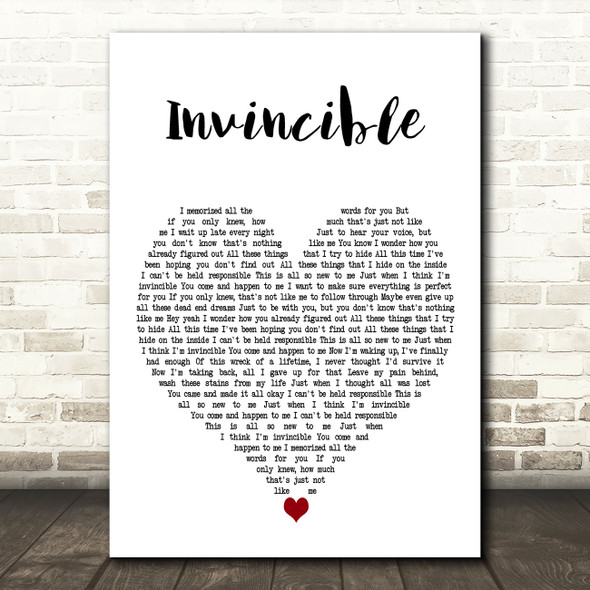 Crossfade Invincible White Heart Decorative Wall Art Gift Song Lyric Print