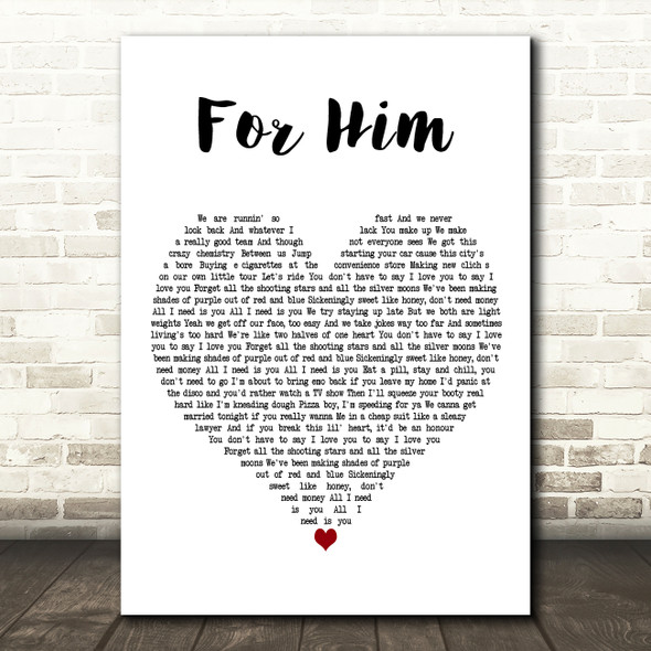 Troye Sivan For Him White Heart Decorative Wall Art Gift Song Lyric Print