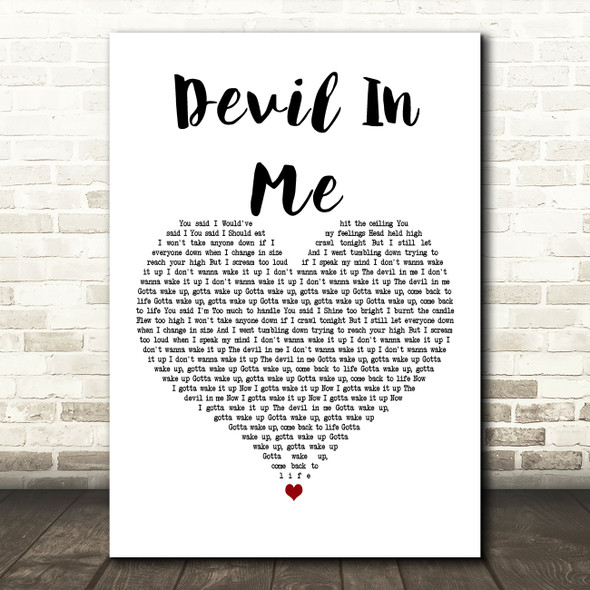 Halsey Devil In Me White Heart Decorative Wall Art Gift Song Lyric Print