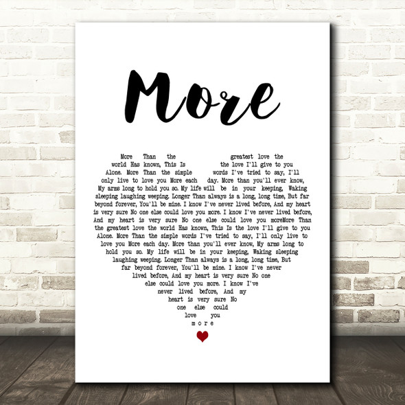 Nat King Cole More White Heart Decorative Wall Art Gift Song Lyric Print