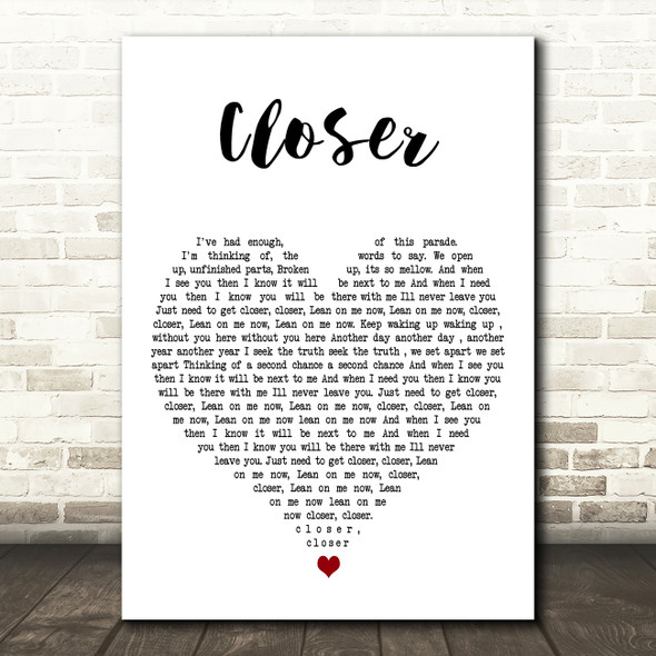 Travis Closer White Heart Decorative Wall Art Gift Song Lyric Print