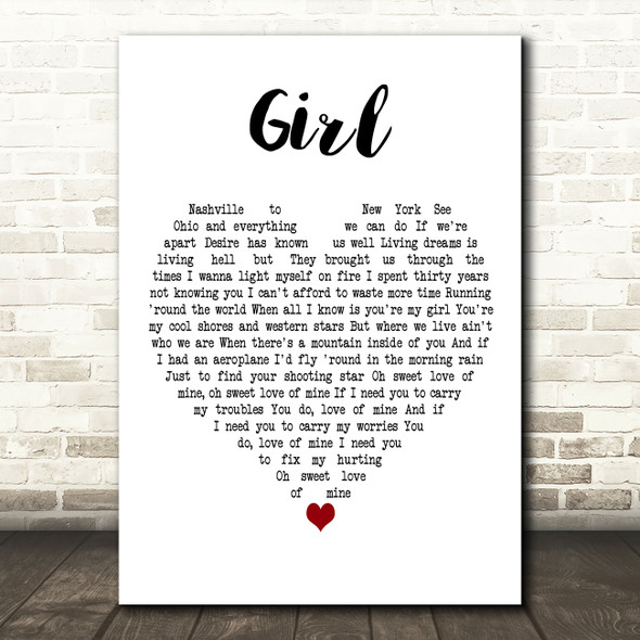 Lovedrug Girl White Heart Decorative Wall Art Gift Song Lyric Print