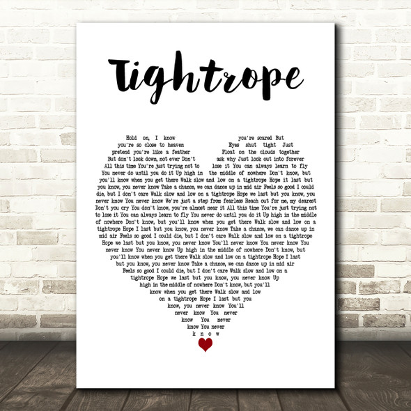 LP Tightrope White Heart Decorative Wall Art Gift Song Lyric Print