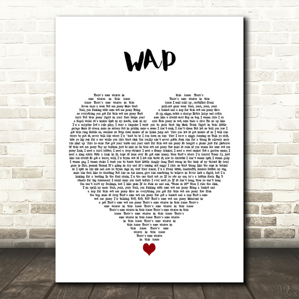 Cardi B WAP White Heart Decorative Wall Art Gift Song Lyric Print