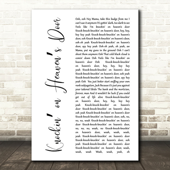 Guns N Roses Knockin on Heavens Door White Script Decorative Wall Art Gift Song Lyric Print