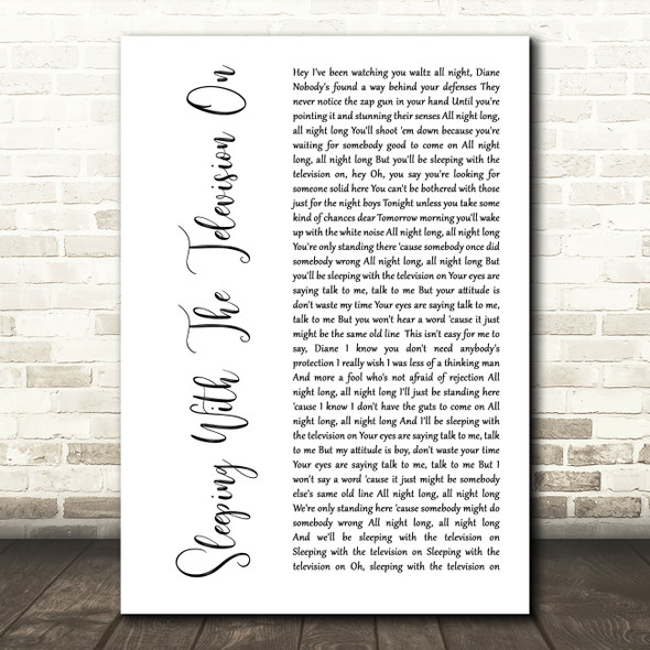 Billy Joel Sleeping With The Television On White Script Decorative Gift Song Lyric Print