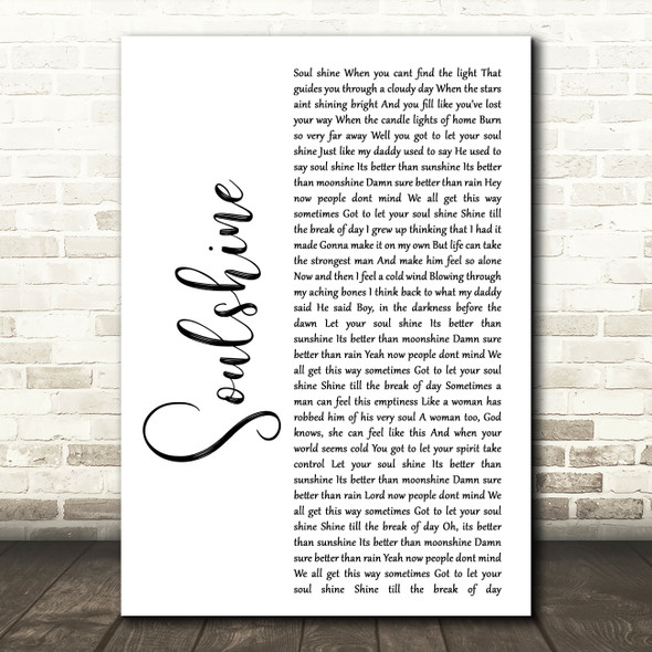 Allman Brothers Band Soulshine White Script Decorative Wall Art Gift Song Lyric Print