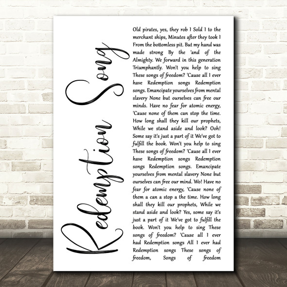 Bob Marley Redemption Song White Script Decorative Wall Art Gift Song Lyric Print