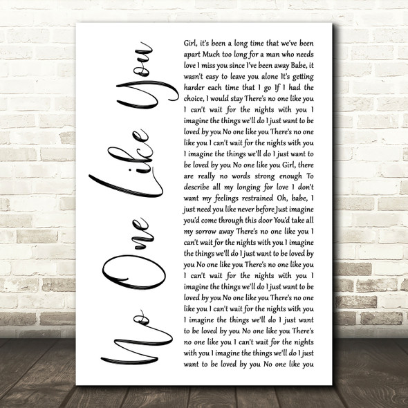 Scorpions No One Like You White Script Decorative Wall Art Gift Song Lyric Print