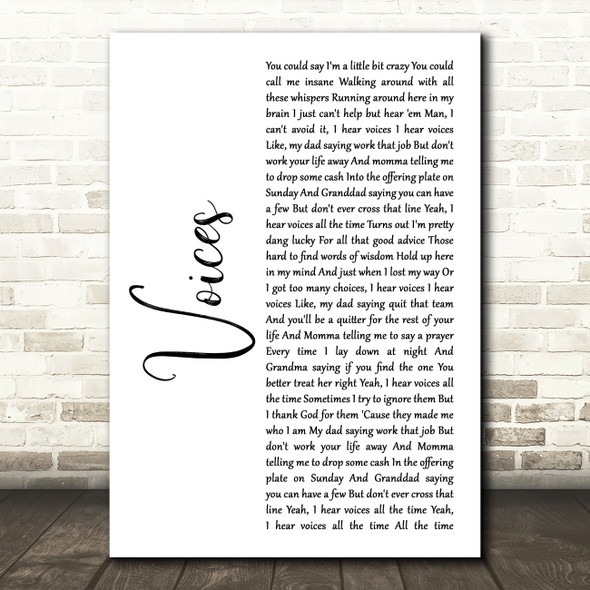 Chris Young Voices White Script Decorative Wall Art Gift Song Lyric Print