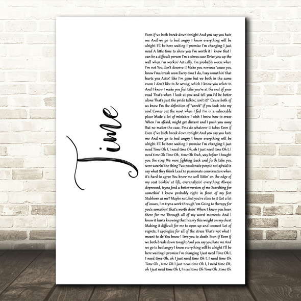 NF Time White Script Decorative Wall Art Gift Song Lyric Print