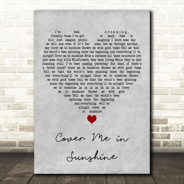P!nk & Willow Sage Hart Cover Me in Sunshine Grey Heart Decorative Wall Art Gift Song Lyric Print