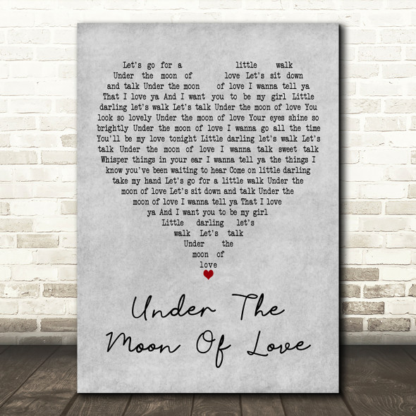 Showaddywaddy Under The Moon Of Love Grey Heart Decorative Wall Art Gift Song Lyric Print