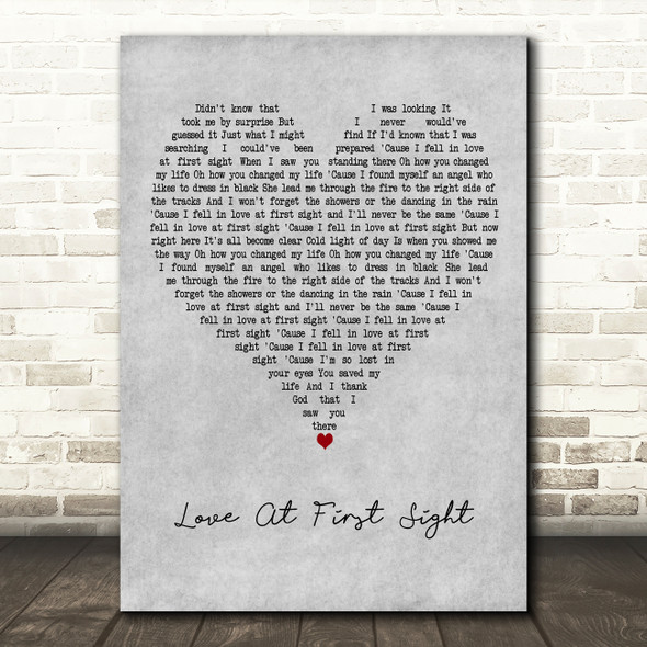 Jordan Mackampa Love At First Sight Grey Heart Decorative Wall Art Gift Song Lyric Print