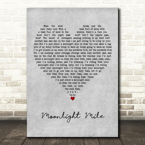 The Rolling Stones Moonlight Mile Grey Heart Decorative Wall Art Gift Song Lyric Print