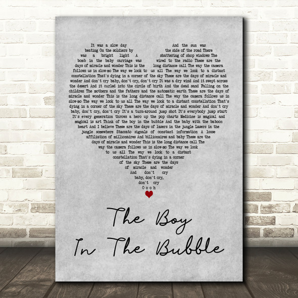 Paul Simon The Boy in the Bubble Grey Heart Decorative Wall Art Gift Song Lyric Print