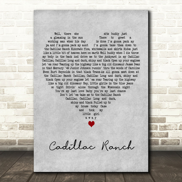 Bruce Springsteen Cadillac Ranch Grey Heart Decorative Wall Art Gift Song Lyric Print