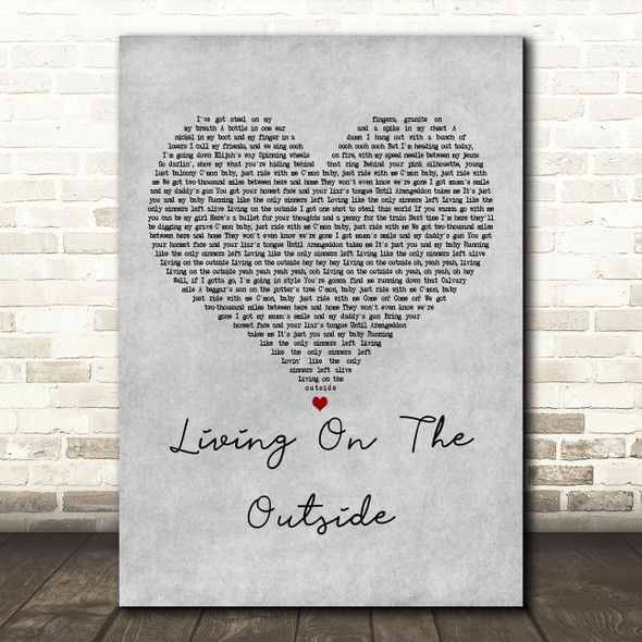 Meat Loaf Living On The Outside Grey Heart Decorative Wall Art Gift Song Lyric Print