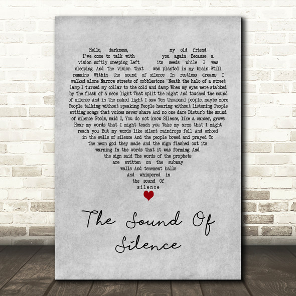 Disturbed The Sound Of Silence Grey Heart Decorative Wall Art Gift Song Lyric Print