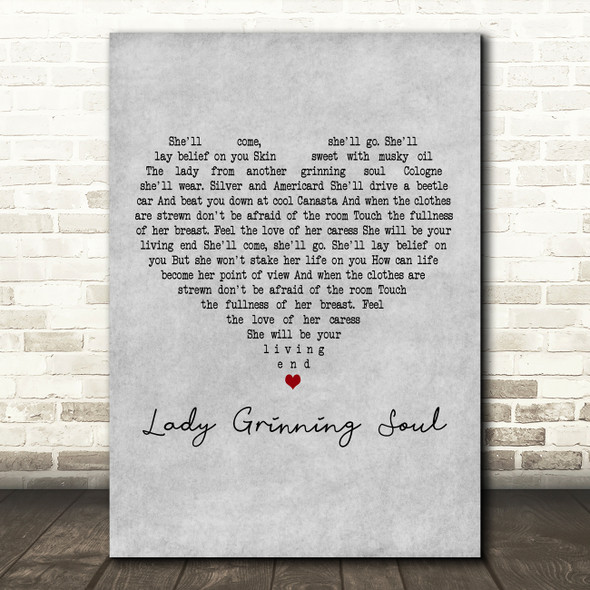 David Bowie Lady Grinning Soul Grey Heart Decorative Wall Art Gift Song Lyric Print