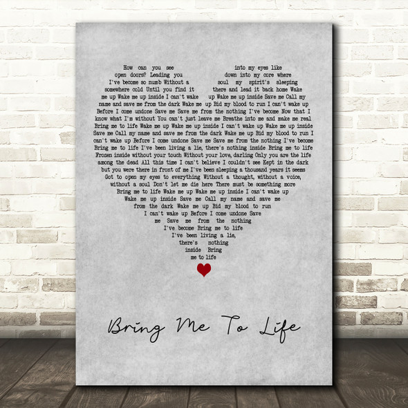 Evanescence Bring Me To Life Grey Heart Decorative Wall Art Gift Song Lyric Print