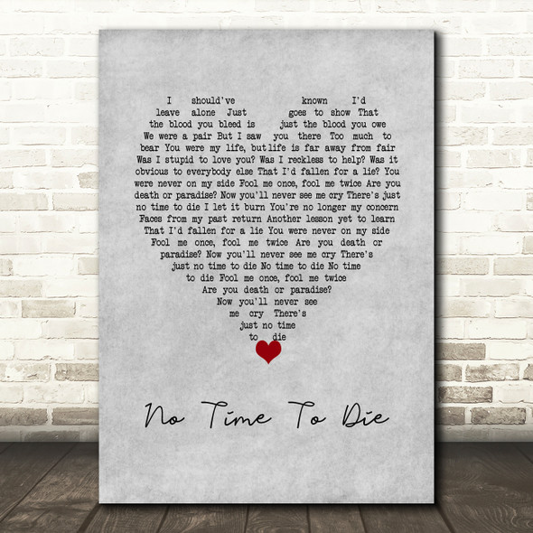 Billie Eilish No Time To Die Grey Heart Decorative Wall Art Gift Song Lyric Print