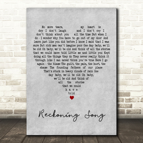 Asaf Avidan Reckoning Song Grey Heart Decorative Wall Art Gift Song Lyric Print